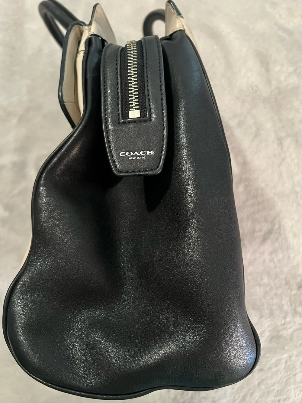 Coach Legacy Two-Tone North South Black and Cream Leather Satchel